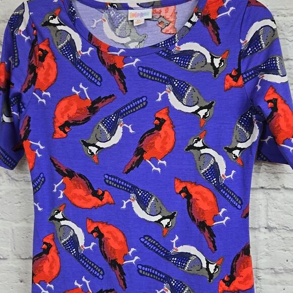 LuLaRoe NEW Red Cardinal Blue Jay Julia Purple Sheath Pencil Dress Bird Print - Picture 4 of 9
